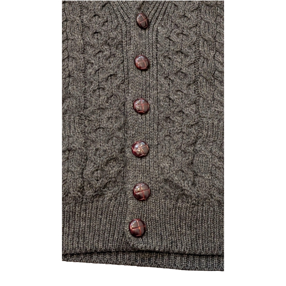 Carraig Donn Unisex Pure New Wool Irish Cable Knit Cardigan Sweater L -Charcoal - Picture 3 of 5